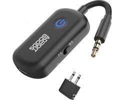 AdroitGoods Bluetooth 6.0 Audioadapter - 2-in-1 Zender en Ontvanger - AUX 3,5 mm - Vliegtuig, Auto en TV - 20 Uur Accu - USB-C - Dubbele Koppeling