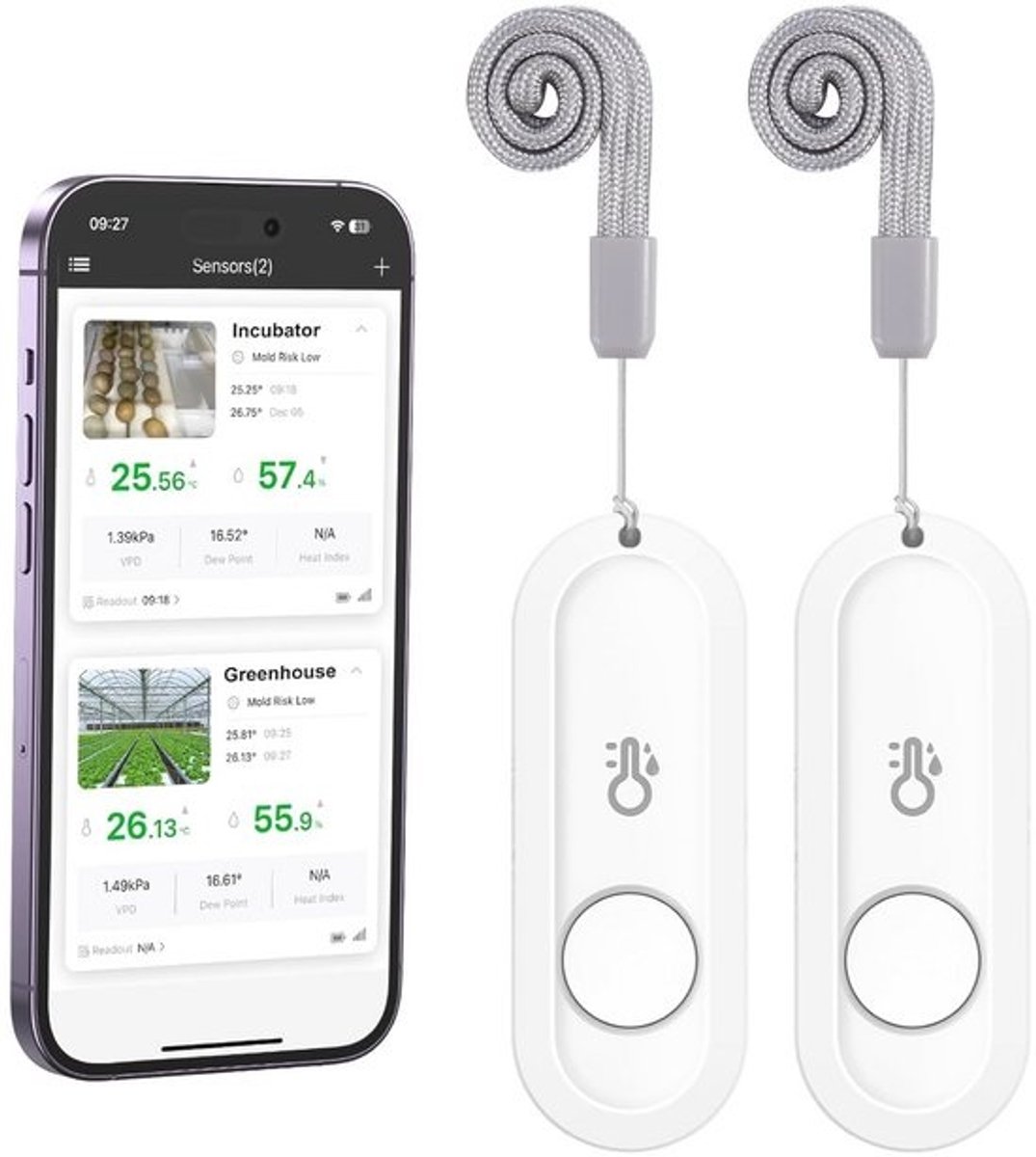 Bluetooth Thermometer en Hygrometer - Mini Draadloze Thermo-Hygrometer met Smart Sensor App voor Huis en Babykamer (Set van 2)