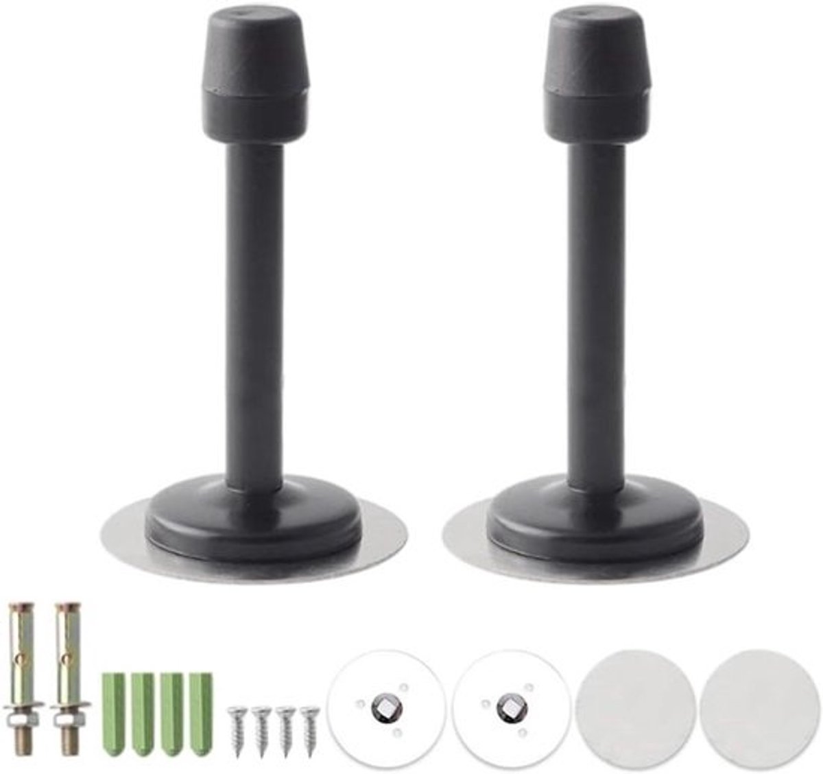 Deurstopper - Wandmontage - Heavy Duty - Roestvrijstaal - Rubber Buffer - 2 Stuks Deurstopper Stopper - Geschikt voor Deur - Zwart Kleur