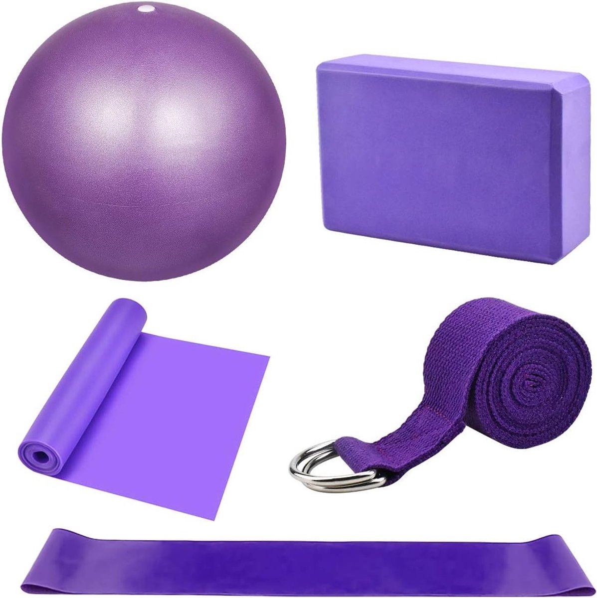 Complete Yoga Starter Kit met 5-delige set: Yoga Blokken, Strap, Bal, Foam Brick en Weerstandsband voor Thuis en Sportschool