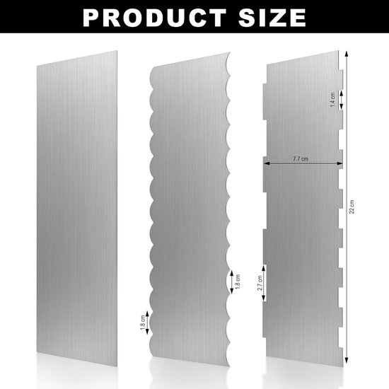 3 Stuks Rvs Taartgladmaker Set - Taart Accessoires voor het Gladstrijken van Botercrème, Keukenschraper met Gestructureerde Randen voor Taartdecoratie — afbeelding 2