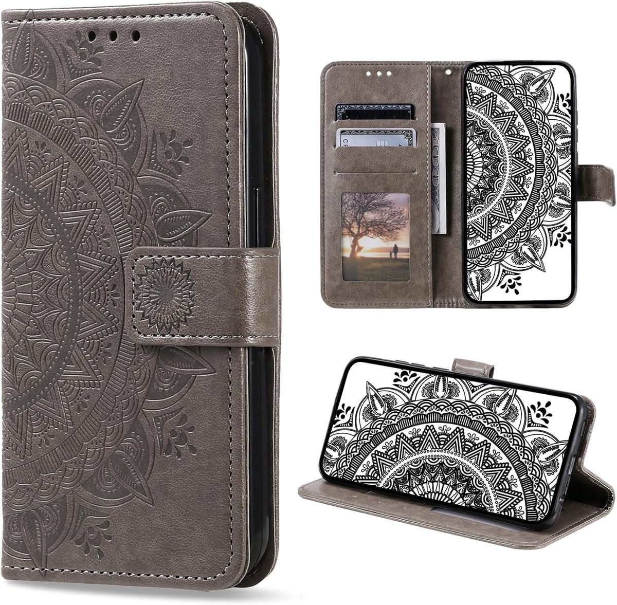 Hoesje voor Samsung Galaxy A35 5G, Telefoonhoesjes met Pasjeshouder, schokbestendig Telefoon Portemonnee Case beschermhoes voor Samsung A35 5G (Grijs)