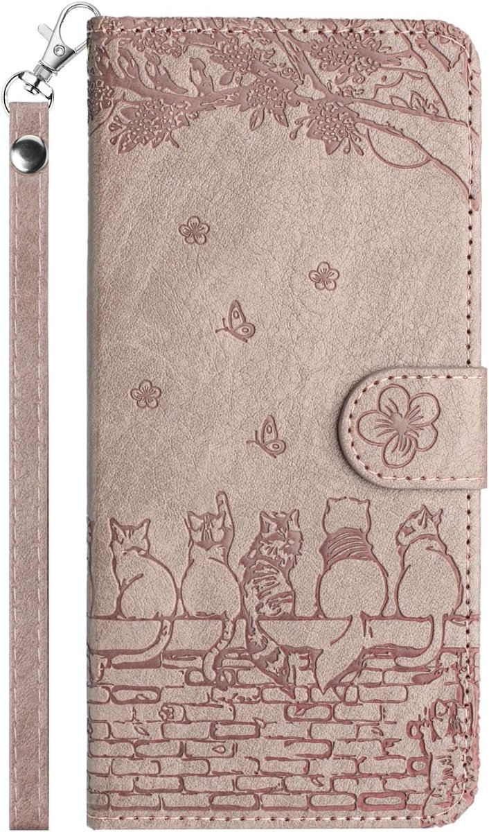 Hoesje voor iPhone 15 Pro, Premium PU-leer hoes met [Kaartenvak] [Staan] [Magnetisch] Telefoonhoes voor iPhone 15 Pro (Rookpaars)