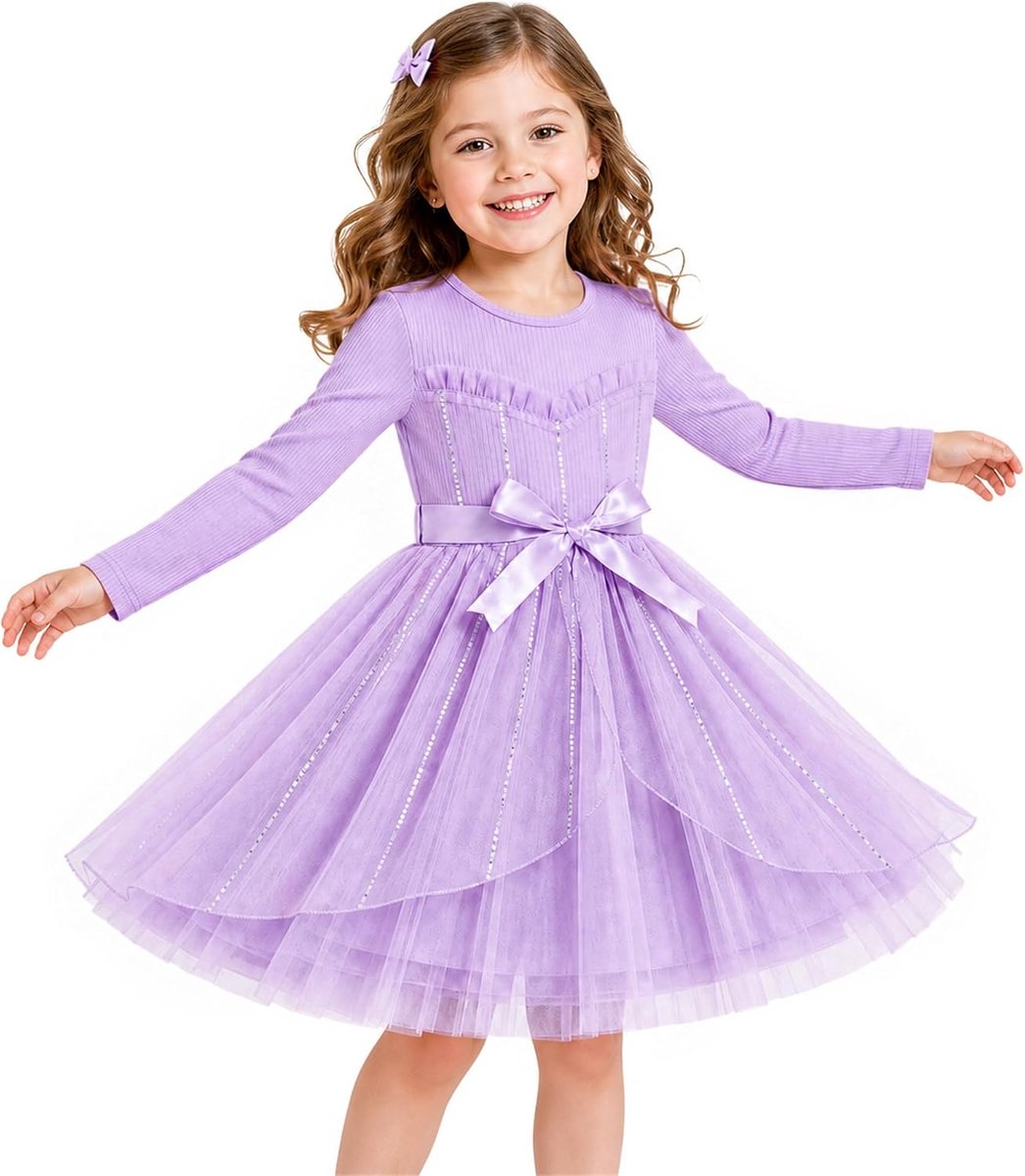 Meisjesjurk met Pailletten en Tule Prinsessenjurk, 3-4 jaar, Paars