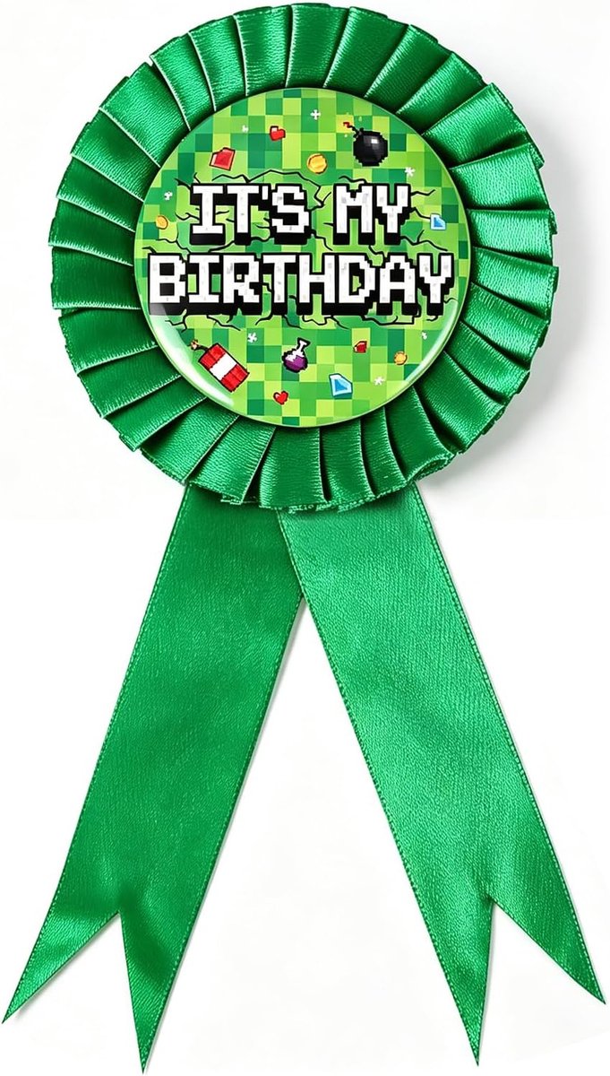 My Birthday Pin, Award Ribbon Broche Pin voor Jongens Meisjes, Zijden Blik Kleding Knop, Pixel Thema Party Video Game Decoratie