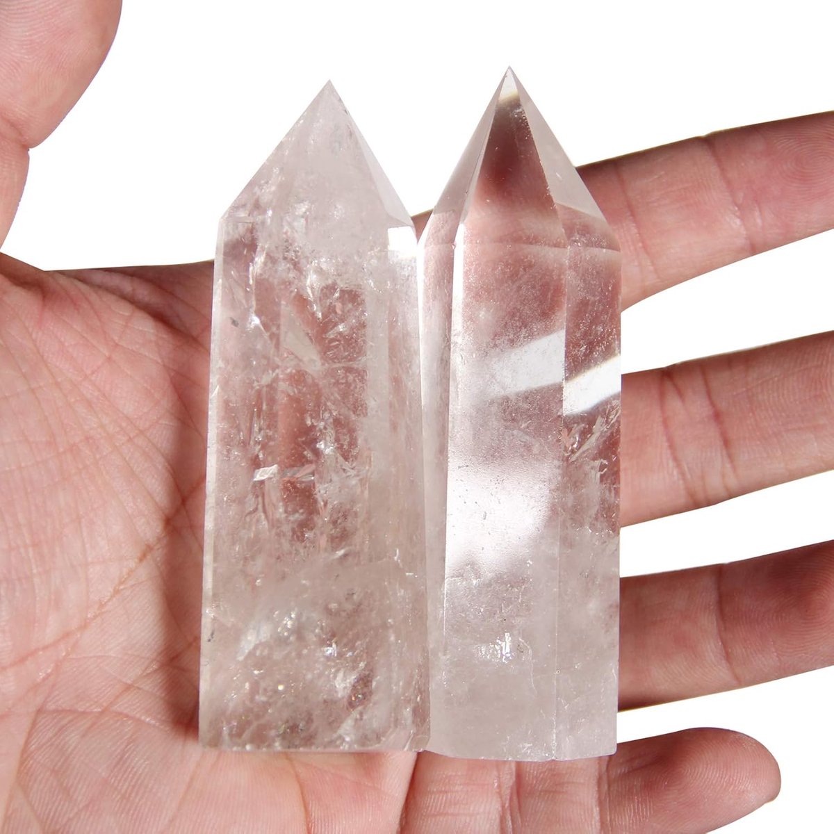 Quartz Crystal Wands-2 stuks natuurlijke heldere kwarts kristallen toverstaf, 3,1 '' tot 3,5 '' hoog, genezend kristal en steen, natuurlijke heldere kwarts stenen toren, geschenkdoos verpakking