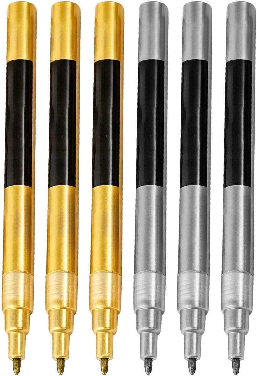 6 Metallic Verf Pennen, Waterdichte Graffiti Marker Pennen, Olieachtig, Sneldrogend En Lichtecht, Geschikt Voor Sign-Up Handtekening, Wenskaart Bericht, Belettering Van Kantoorbenodigdheden.