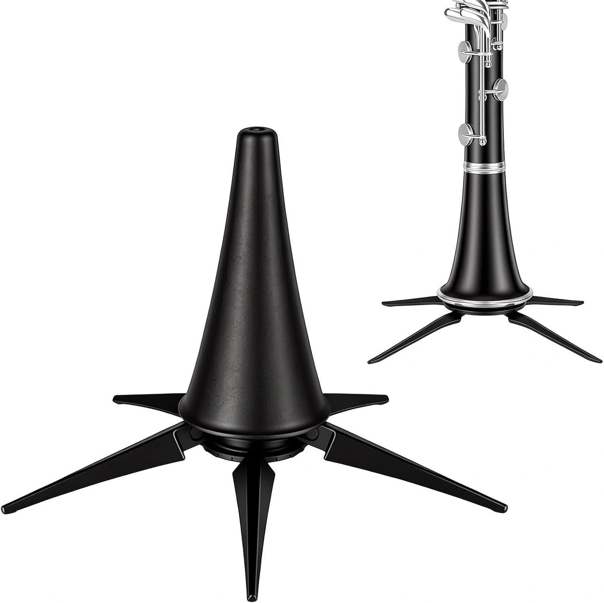 Opvouwbaar, ABS, trompetstandaard met 5 poten, lichte dwarsfluitstandaard voor A en B klarinet, voor oboes, fluiten, klarinet, zwart, 10,5 x 18,5 cm