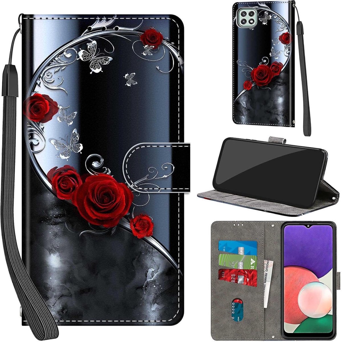 Hoesje voor Samsung Galaxy A22 5G, Roze vlinder