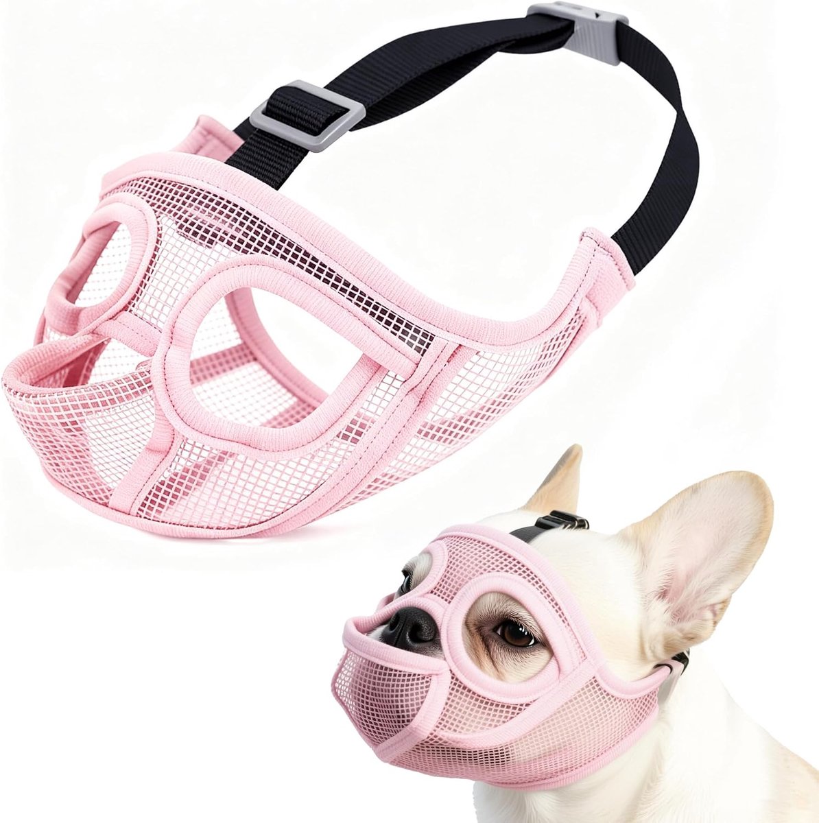 Snuit hond muilkorf, Franse bulldog muilkorf met tong uit ontwerp verstelbaar anti-bijten kauwen blaffen voor kleine rassen Pug/Shih Tzu/Boston Terrier roze S