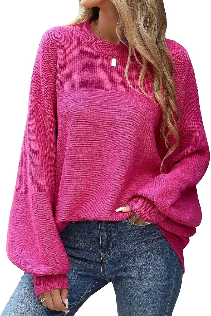 Heekpek Truien voor dames, ronde hals, losse gebreide trui, lantaarnmouwen, dames, warme herfst, winter, tops, dikke truien, gebreide kleding