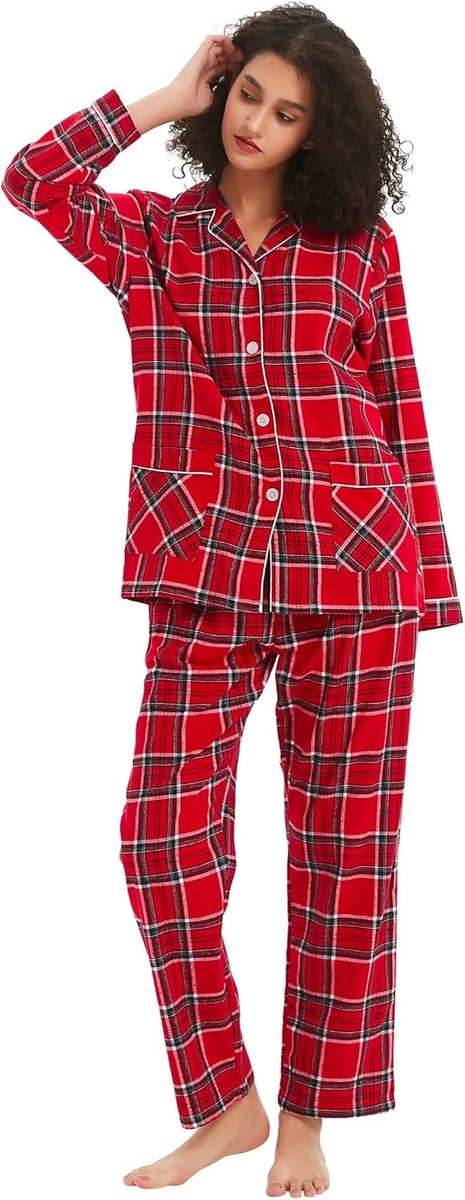 100% Katoen Flanel Pyjama Set Garen Geverfd Gezellige Lange Mouw Winter PJ's voor Vrouwen