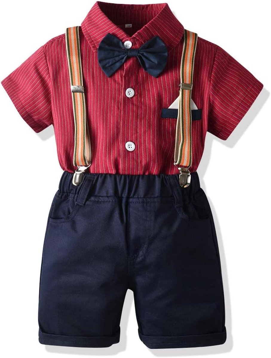 Baby jongens heren pak korte mouwen overall hemden bretels broek zomer kinderen peuters pakken