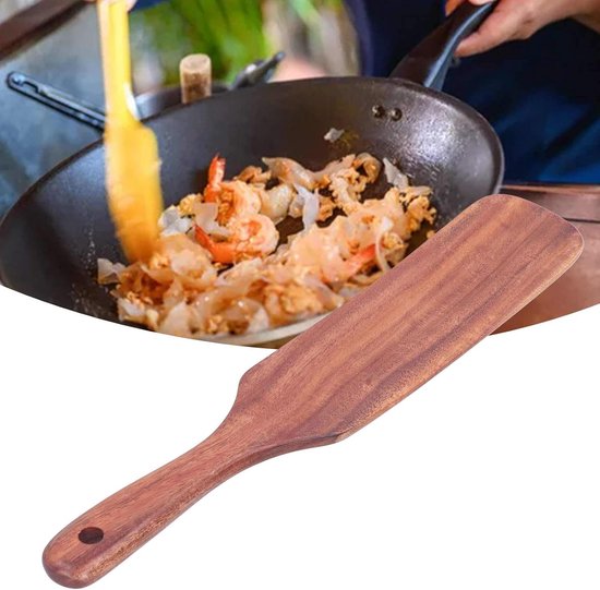 Spurtle, lange steel frituren spatel biefstuk schop spurtle servies keuken kookgerei gereedschap voor huishoudelijk bakken, koken (29 x 5,5 cm) — afbeelding 3