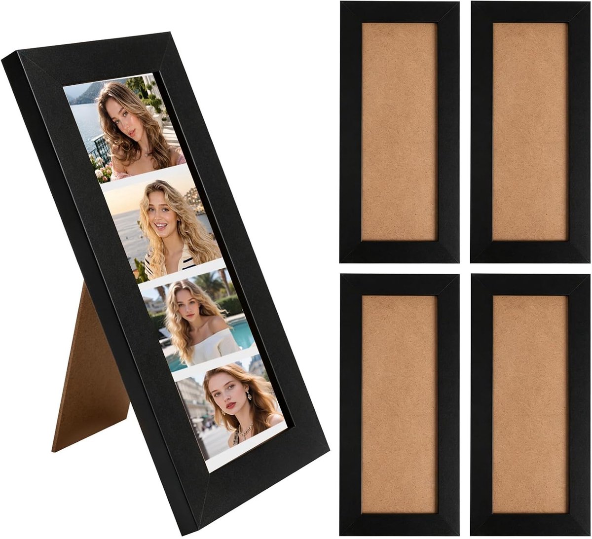 4Stuks Houten Fotostrip Lijst Tafelframe met Standaard & Helder Glas