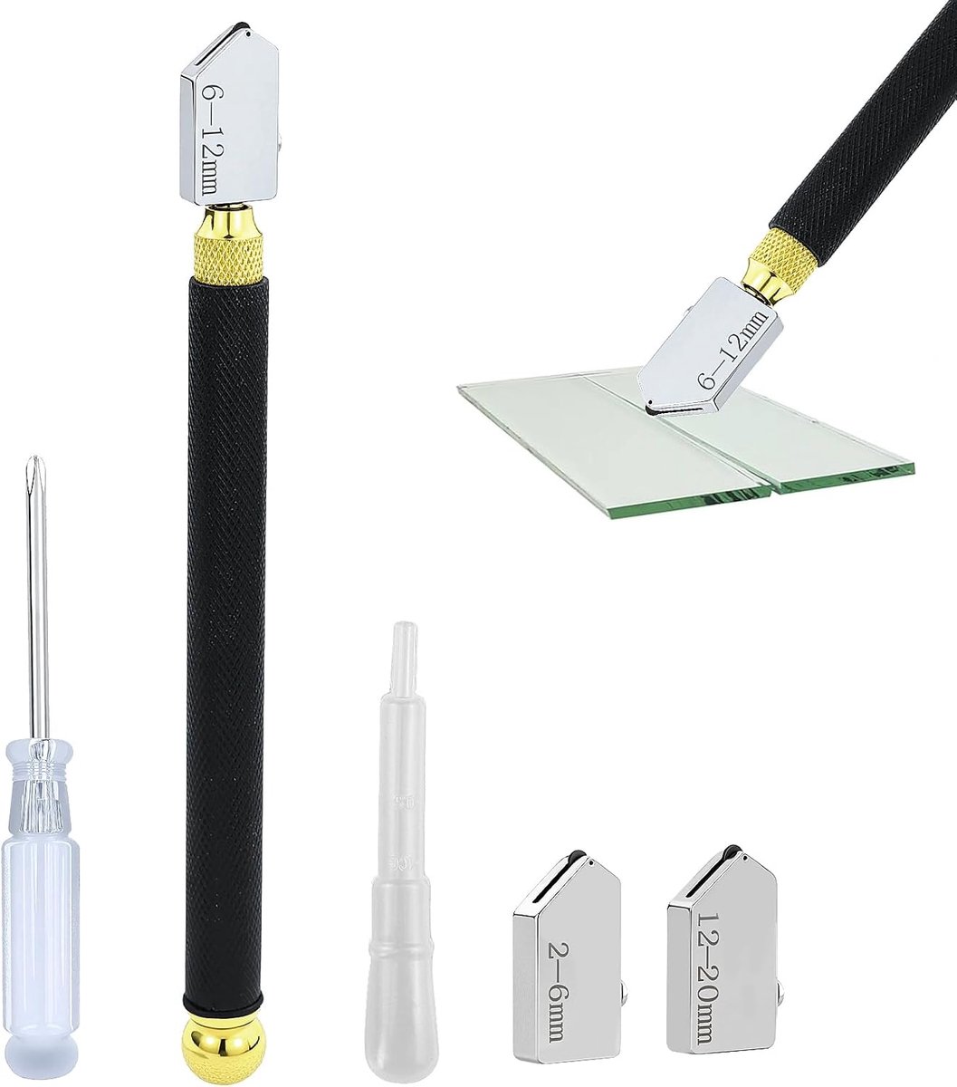 Glassnijder, nagelsnijder, 5 stuks glassnijder, snijkop 2 tot 20 mm, glassnijgereedschap, carbide punt glassnijder voor spiegel van dik glas en mozaïek