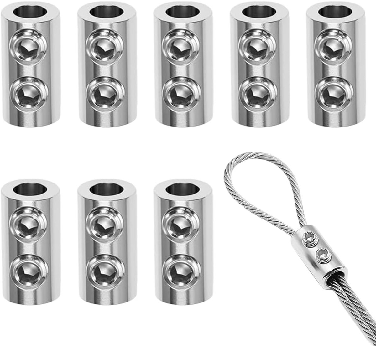 8 stuks kabelklemmen van metaal, draadklem voor metalen kabels en kabels met eindmoeren voor kabels met schroefsluiting, dubbele klemmen