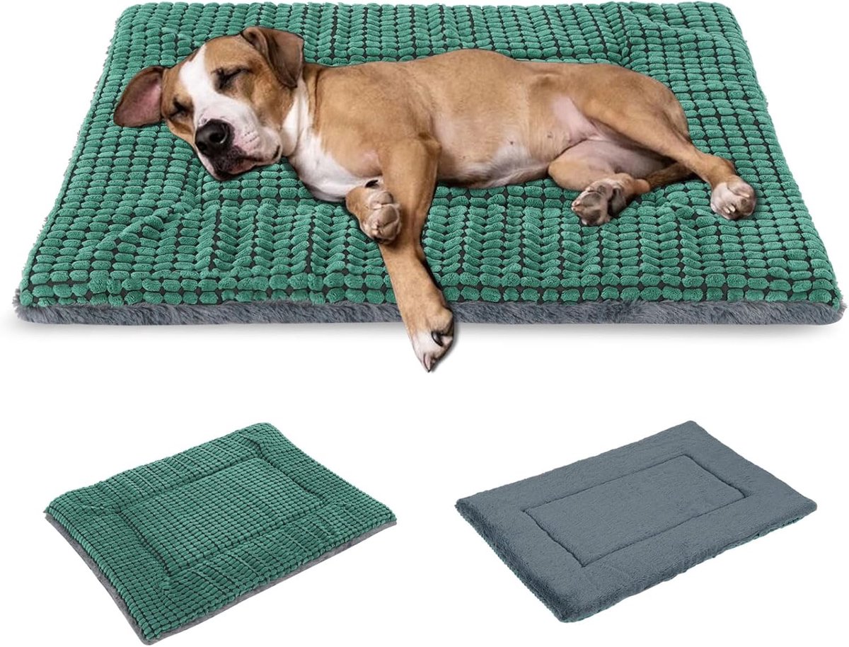 XH079 Orthopedisch hondenbed, wasbaar hondenkussen, wollige hondenmat, omkeerbaar, zachte en warme hondenmat voor kleine, middelgrote en grote honden, 106 x 71 x 4 cm, groen