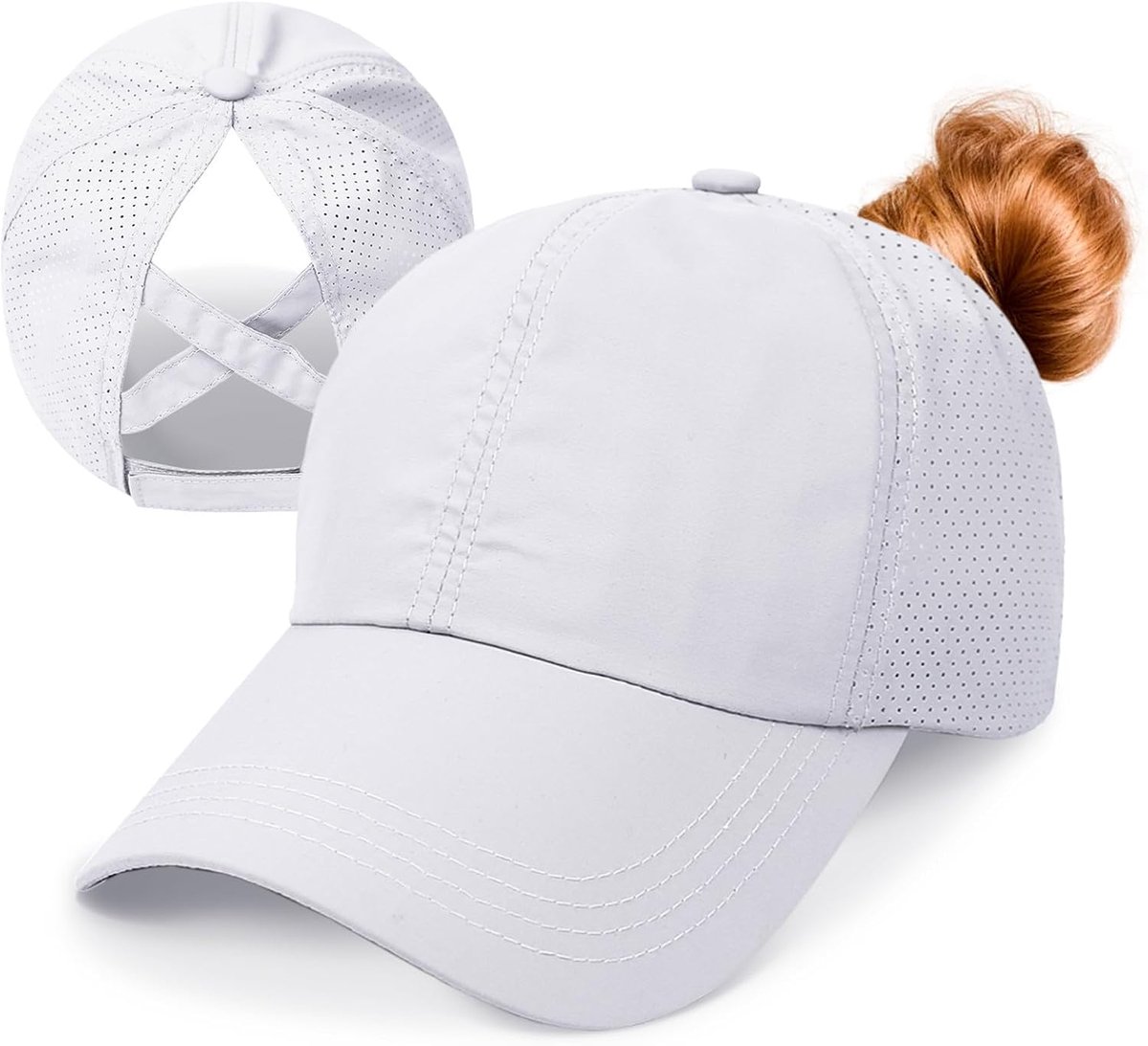 Baseballpet voor dames, paardenstaart-pet, criskruis, verstelbare sneldrogende damespaardenstaart, honkbalpet, mesh gewassen, casual, hoge rommelige knot, ponycap, ademende zonnehoed voor zomer,