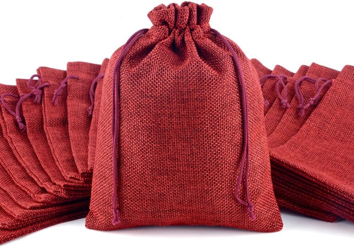 20 stks 30x40cm Rode Jute Zakken - Herbruikbare Kleine Geschenkzakken, Katoenen Trekkoord Zakje, Sieradenzakken, Geschikt Voor Festival, Feest, Bruiloft, Kerstmis