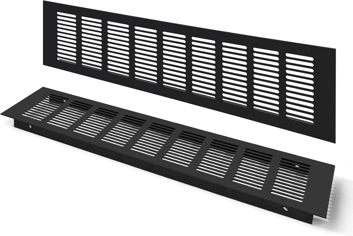 Ventilatierooster, wandplaat, ventilatie 100 x 400 mm, zwart, ventilatierooster, afvoerluchtrooster, rechthoekig, voor ventilatie van kasten, slaapkamers, afsluitrooster, toevoerlucht