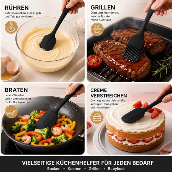Spatels, flexibele spatels met metalen kern, hittebestendige anti-aanbakspatel, hangende deegschraper, kooklepel voor koken, mixen, bakken — afbeelding 5