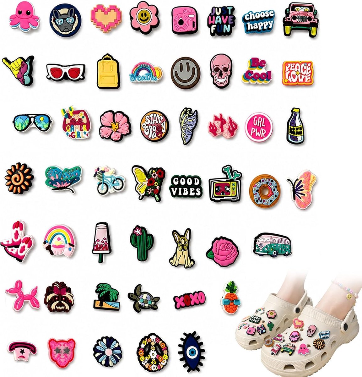 Bedels voor klompen, roze zomerschoenbedels, afneembare cartoon schoenbedels, pvc-schoendecoratieset, schoenspelden, stekers voor kinderen, jongeren en volwassenen