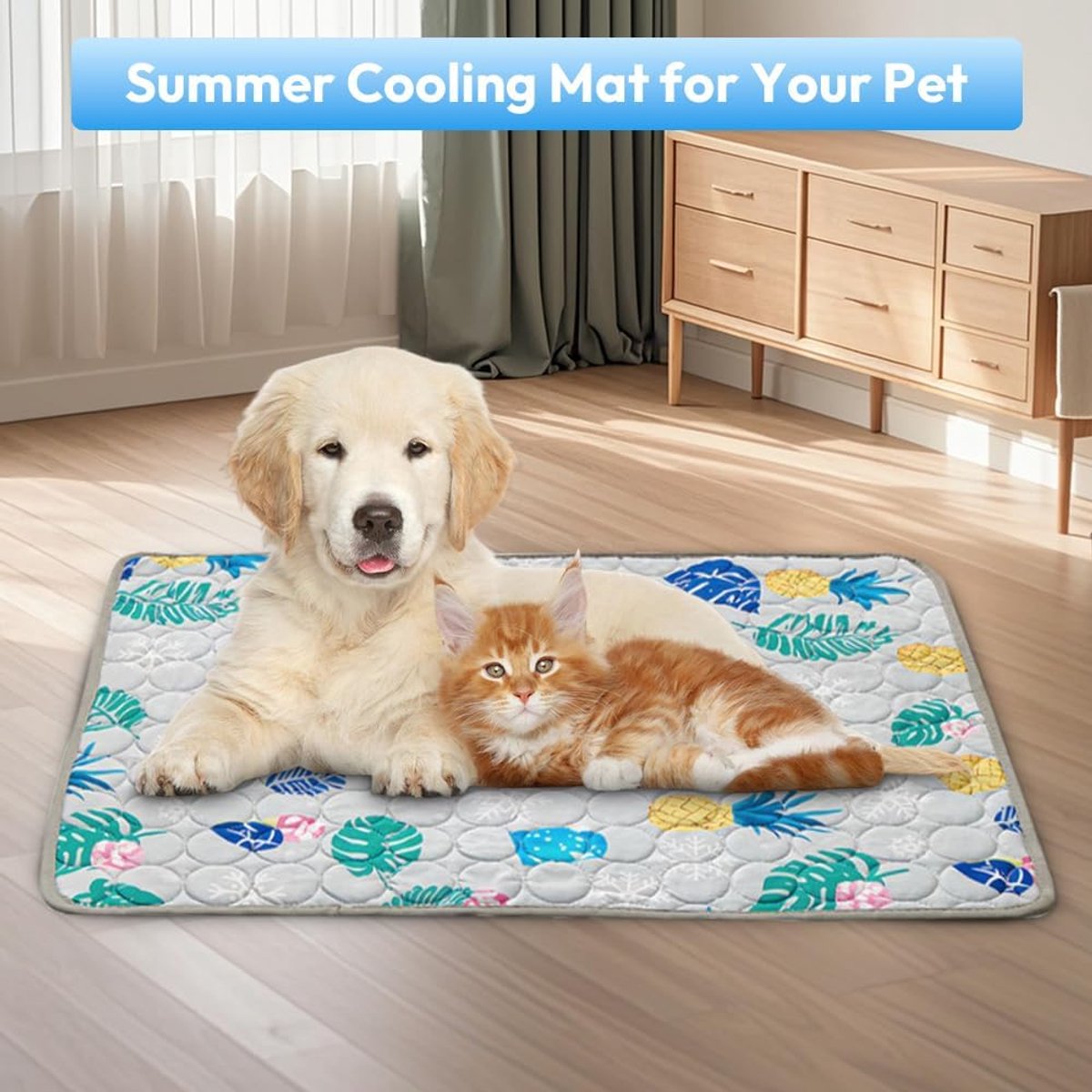 Koelmat voor honden, 100 x 70 cm, zelfkoelende hondenmat, zomerkoelkussen voor honden, koeldeken katten, wasbare koelmat, antislip hondenmat voor grote, middelgrote huisdieren