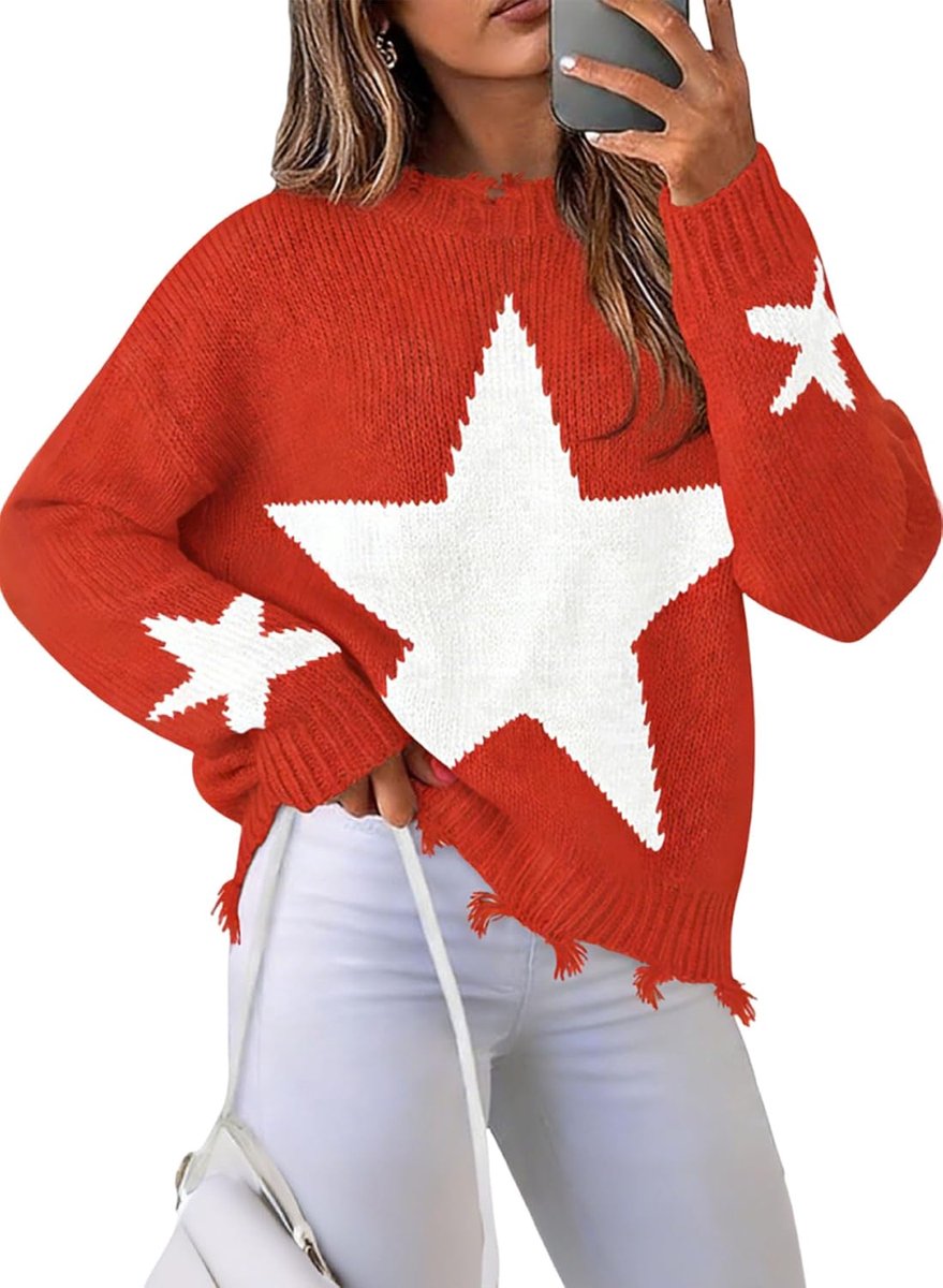 Trui Herfst Casual Gebreide Pullover Ronde Hals Schattig Sterren Sweater Warme Sweatshirts