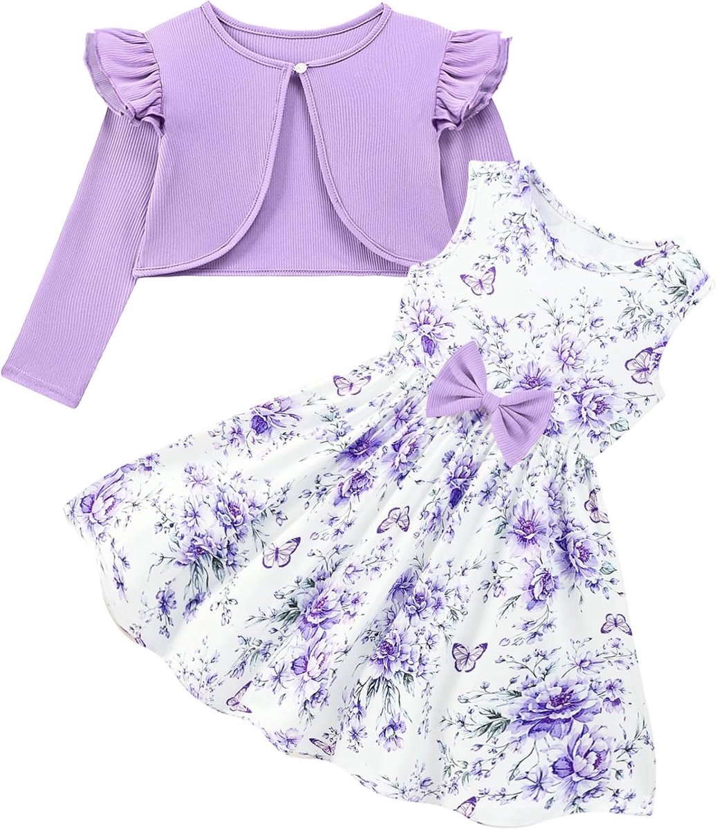 Meisjes Jurk en Vest Set Bloemen Mouwloze Jurken voor 1-7T
