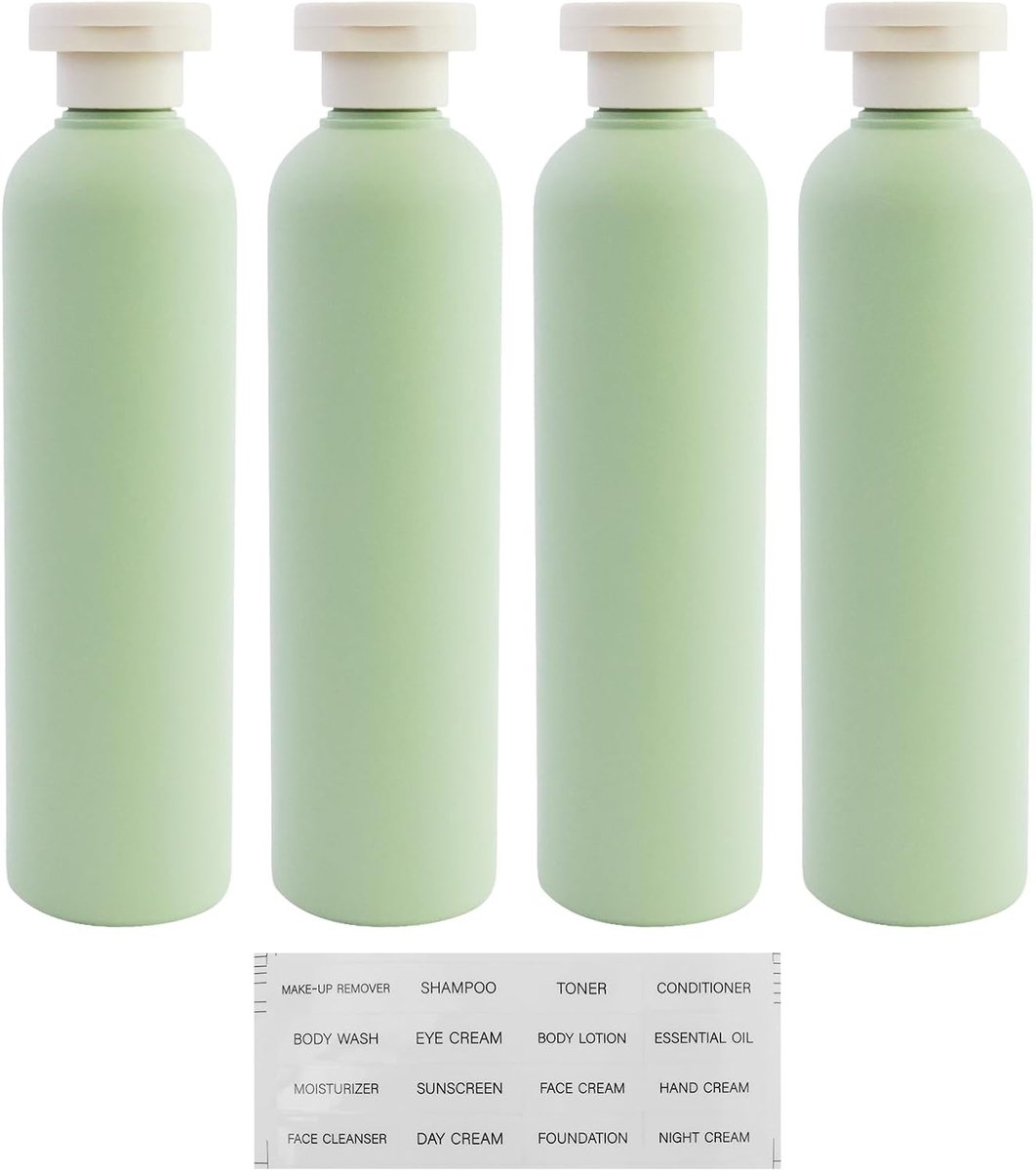 4 stuks 260 ml reisknijflessen, herbruikbare lege knijpflessen met klepsluiting, navulbare reiscontainers, met 1 etiketsticker, voor douchegel, shampoo
