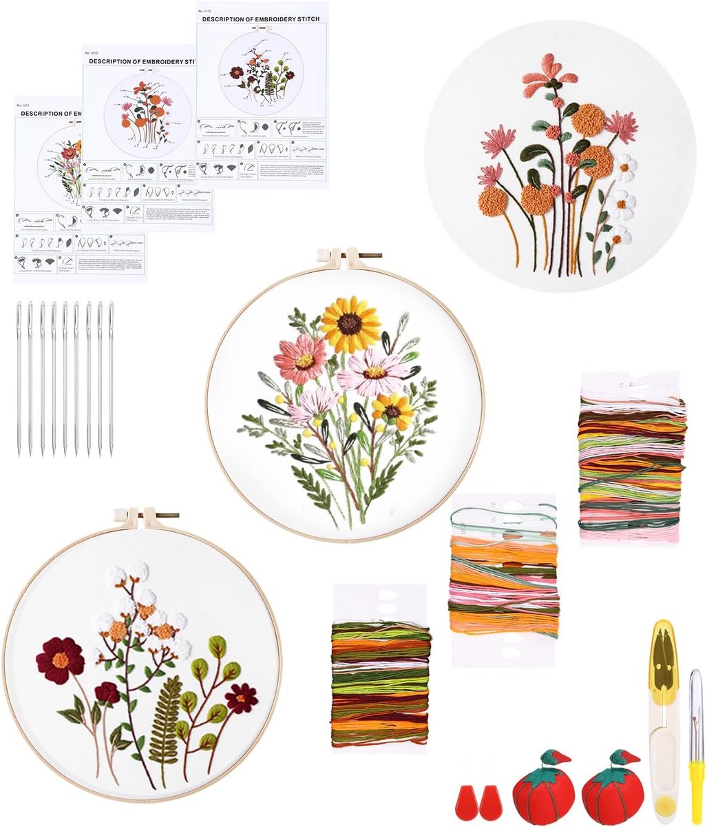 Borduurset voor beginners, handborduursets voor volwassenen, bloemenpatroon, plantenborduurset, kruissteekset voor doe-het-zelf kunst, handwerk