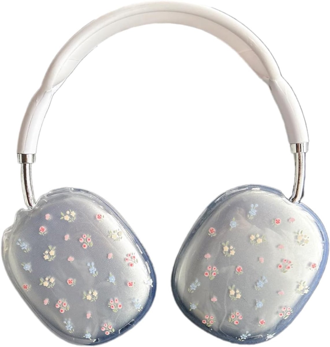 Geschikt voor AirPods Max hoesje, schattig kleurrijk bloemknopontwerp, transparant schokbestendig bufferbeschermhoes voor AirPods Max (Bell orchidee)