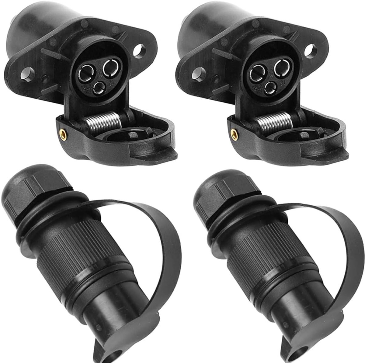 2 x aanhangerstekker, 3-polig, 2 x aanhangerstopcontact, plat, driepolige stekker, stopcontact, 12 V, tractor, 3-polig