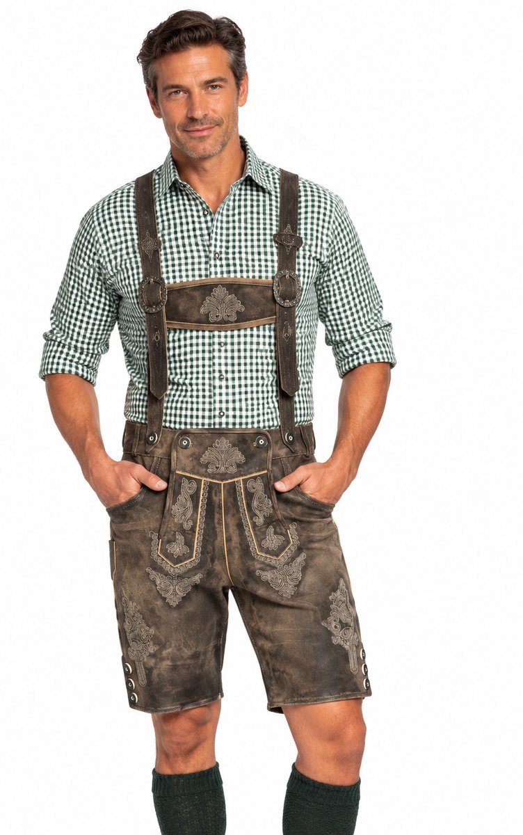 Tannhauser Lederhosen Retro Kort 100% Echt Leder Oktoberfest Heren Lederhosen Man Carnavalskleding Heren - Leer - Maat XS