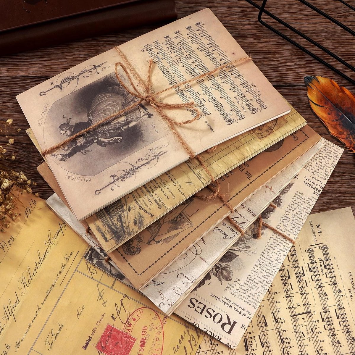 Vintage Scrapbooking Papier Decoratie 20 x 14 cm - 150 Vellen in 5 Stijlen voor Notitieboek, Kalender en Fotoalbum