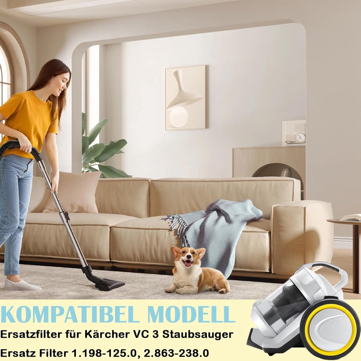 Reserveonderdelen voor stofzuiger: 2 HEPA-filters, 4 stofreservoirs en 4 schuimstoffilters