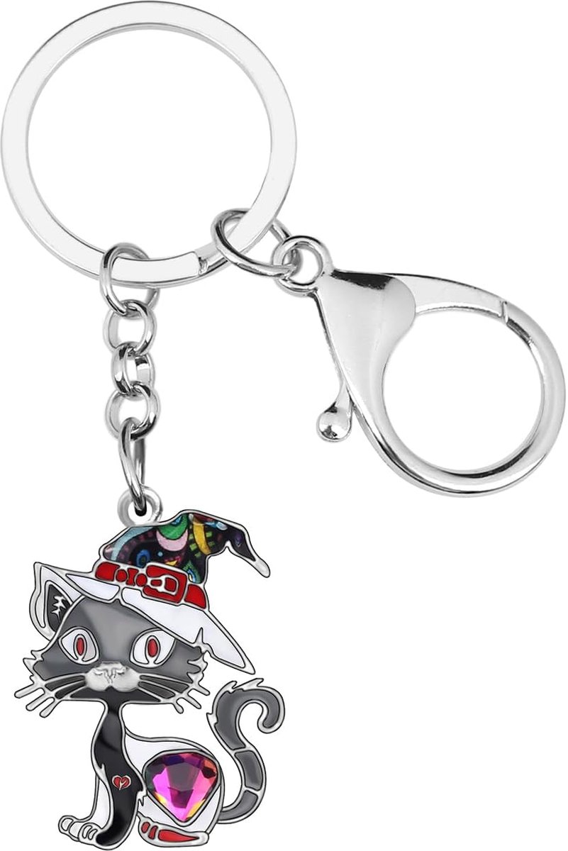 Legering Halloween Heks Hoed Kat Sleutelhanger Kattenliefhebber Geschenken Voor Vrouwen Meisjes Auto Sleutelhanger Rugzak Portemonnee Charms