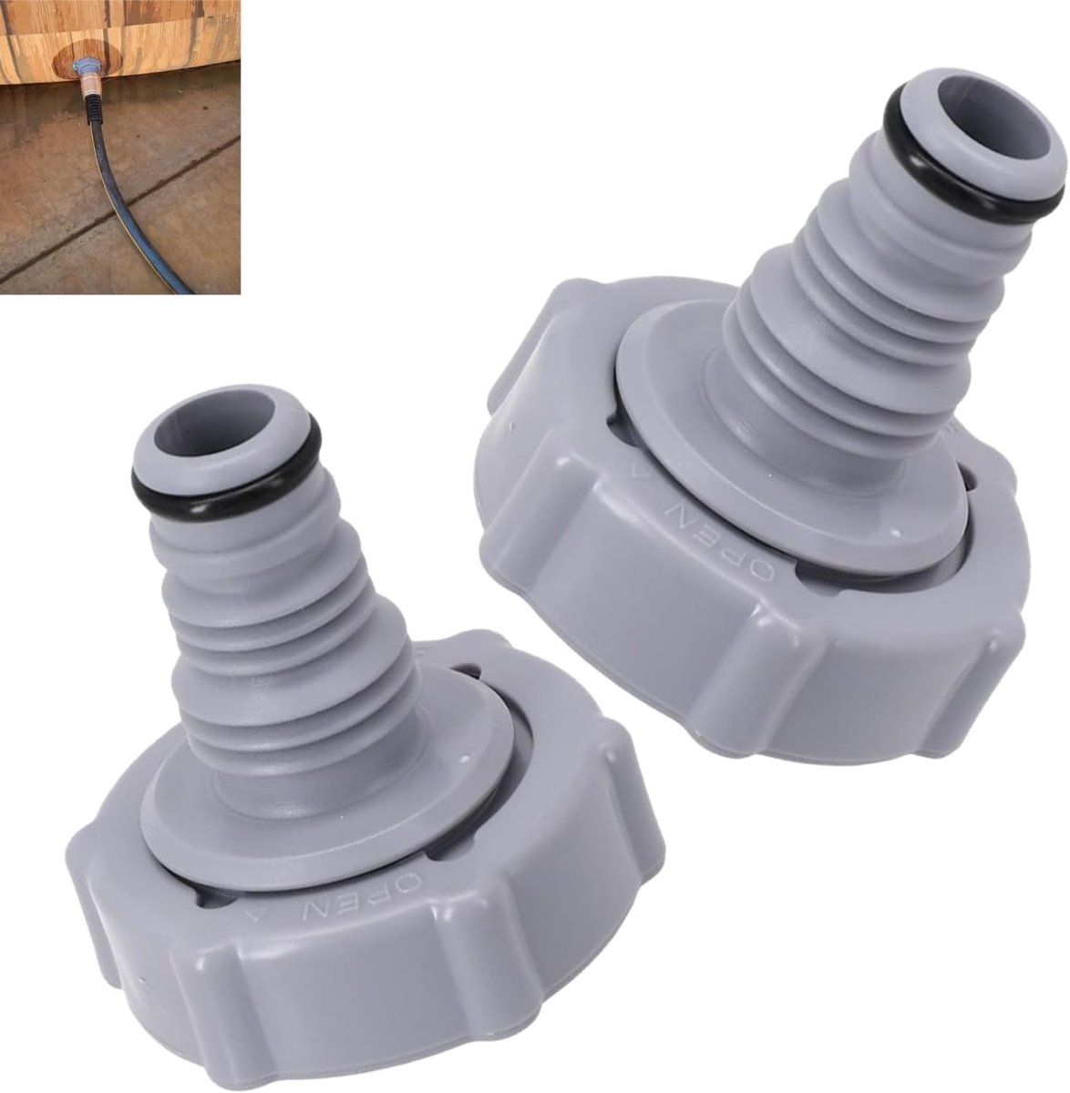 2 stuks P6H1419 afvoerventiel ontwateringsadapter voor zwembad - Compatibel met zwembadslang Ø 32 mm | Zwembad afvoeradapter van kunststof voor snel afvoeren van water (grijs)