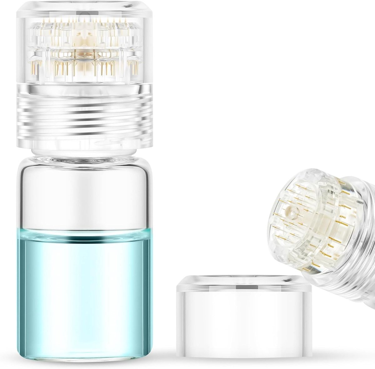 1,5 mm Derma Stamp Micronaald Kit, 20-Pin Handmatig Huidverzorgingsgereedschap voor Gezicht & Gerichte Gebieden, met Glazen Serumfles, Roestvrijstalen Naalden voor Anti-veroudering