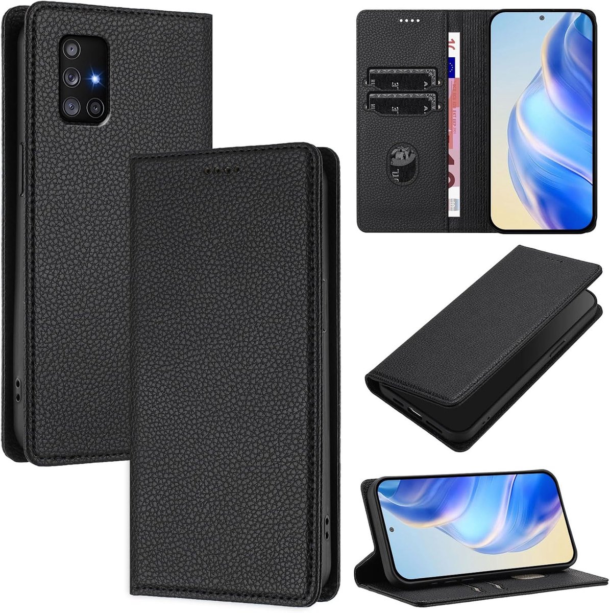 Flip-Hoesjes met RFID-Beschermhoes, PU-lederen Portemonnee Telefoonhoes voor Samsung A71 4G, Zwart
