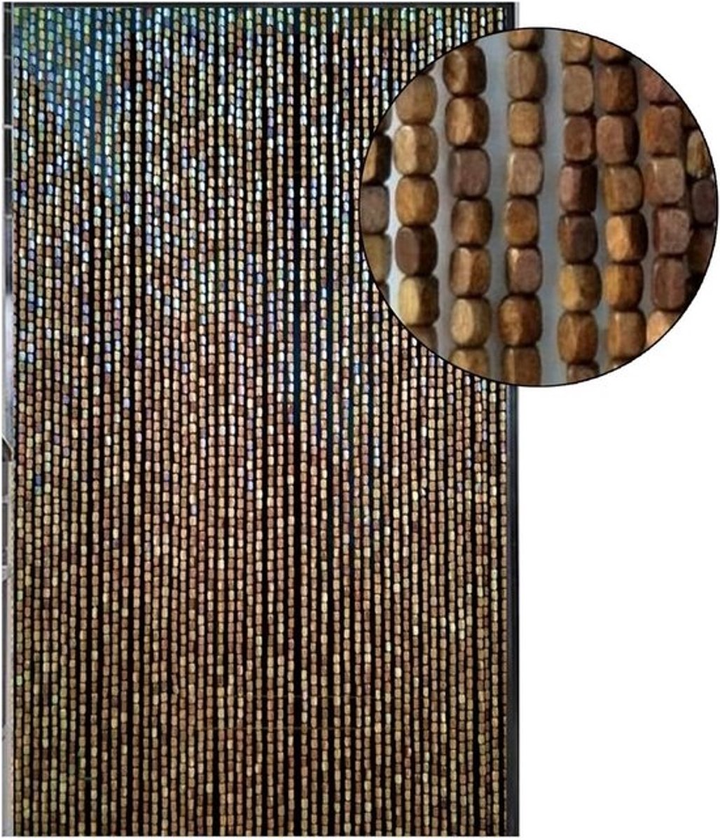QPFO® Houten Kralengordijn - 90 Strengen - Deurgordijn en Scheidingsgordijn - Duurzaam Decoratie Paneel - 200x90 cm