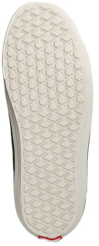 Wafelzool in crème met een rood Vans-logo bij de hiel.