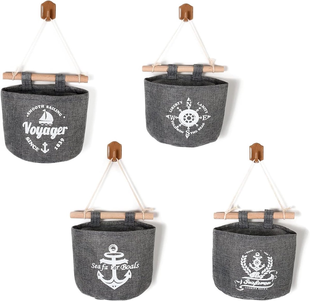 Hanging Organizer Set van 4 Stuks, Wandopbergzakken voor Woonkamer, Slaapkamer en Badkamer met Katoenen Materialen