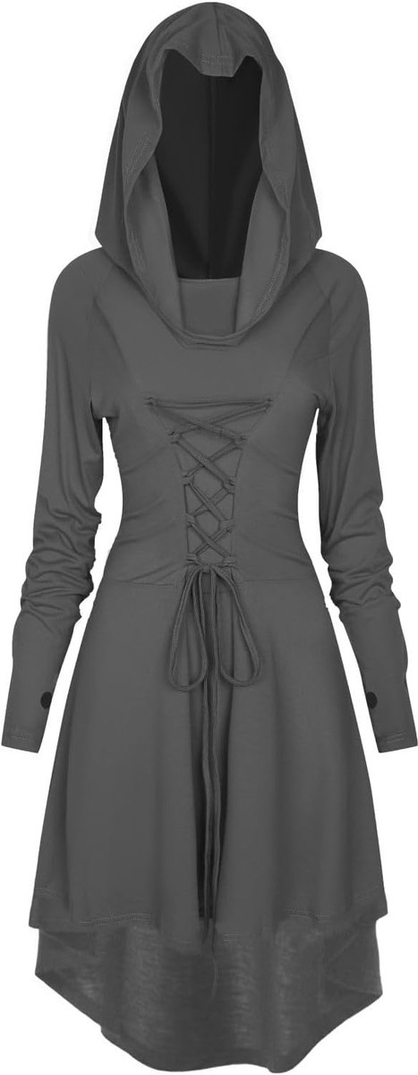 jurk, voor dames, middeleeuwse kleding, halloweenkostuum, renaissance, met capuchon, carnaval