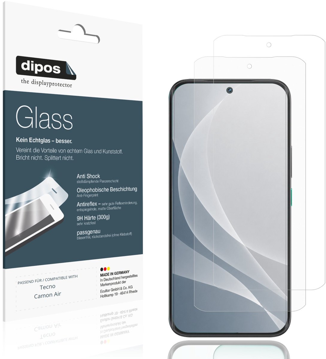 dipos – 2x Matte Pantserfolie geschikt voor Tecno Camon Air | 9H Screenprotector