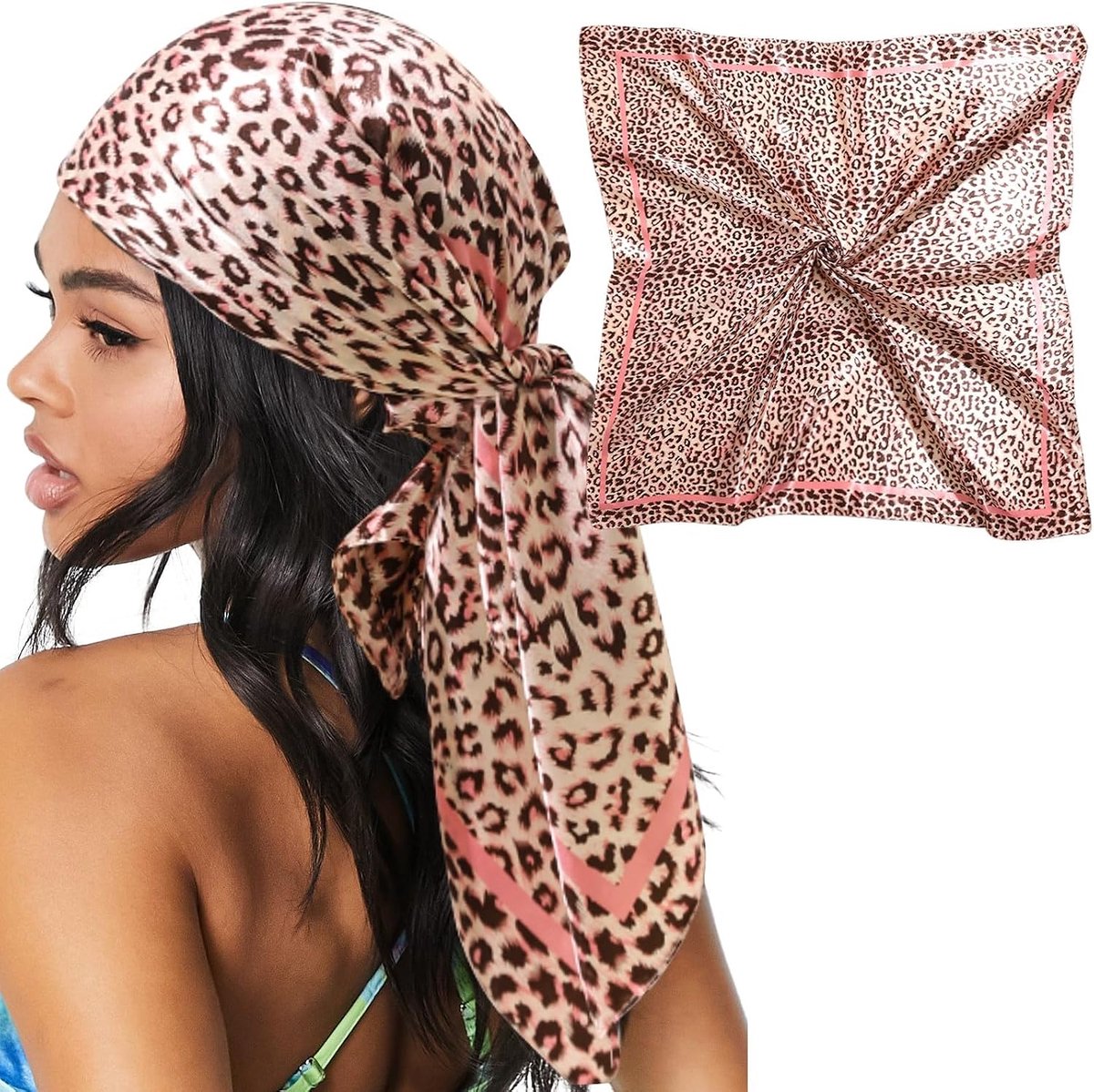 35 Zoll grote satijnen headscarf voor dames, zijden haarsjaal, effen haar-bandana voor nachtelijk haarwikkeling tijdens het slapen (Roze)
