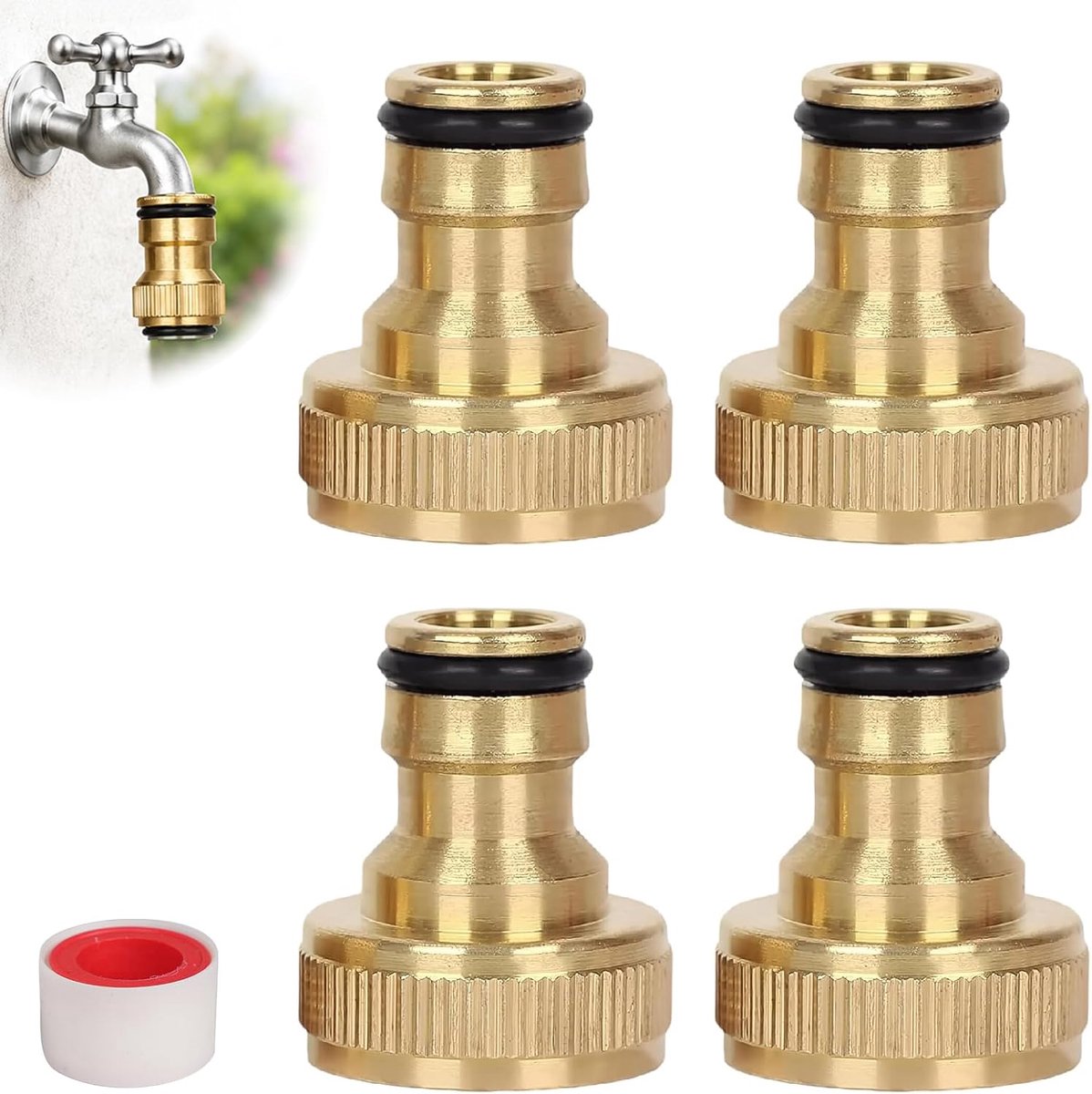 4 stuks kraanaansluiting van messing, duurzaam, met kraanadapter, tuinslang, geschikt voor buitenkraan en tuinslangadapter