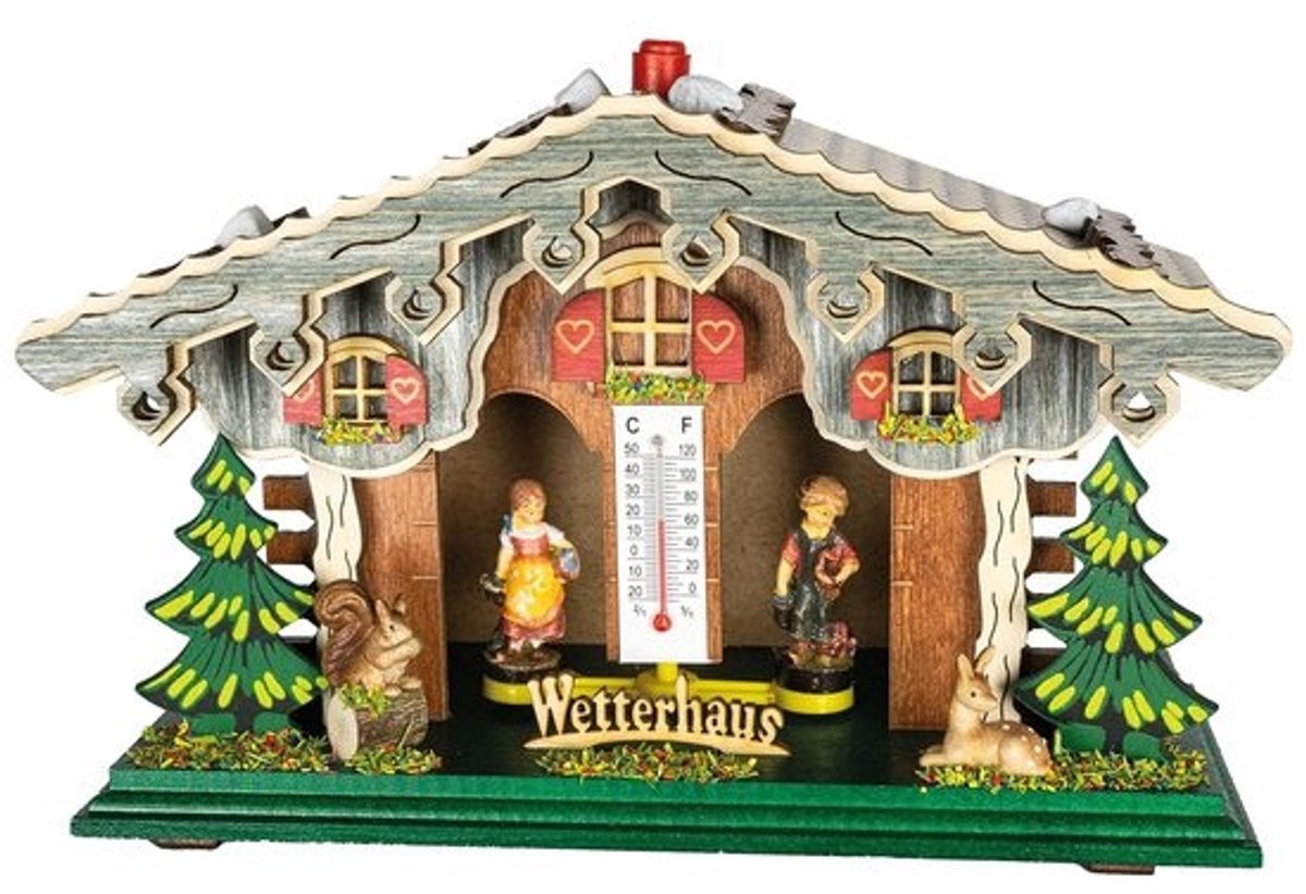 Houten Weerhuisje met Thermometer en Barometer