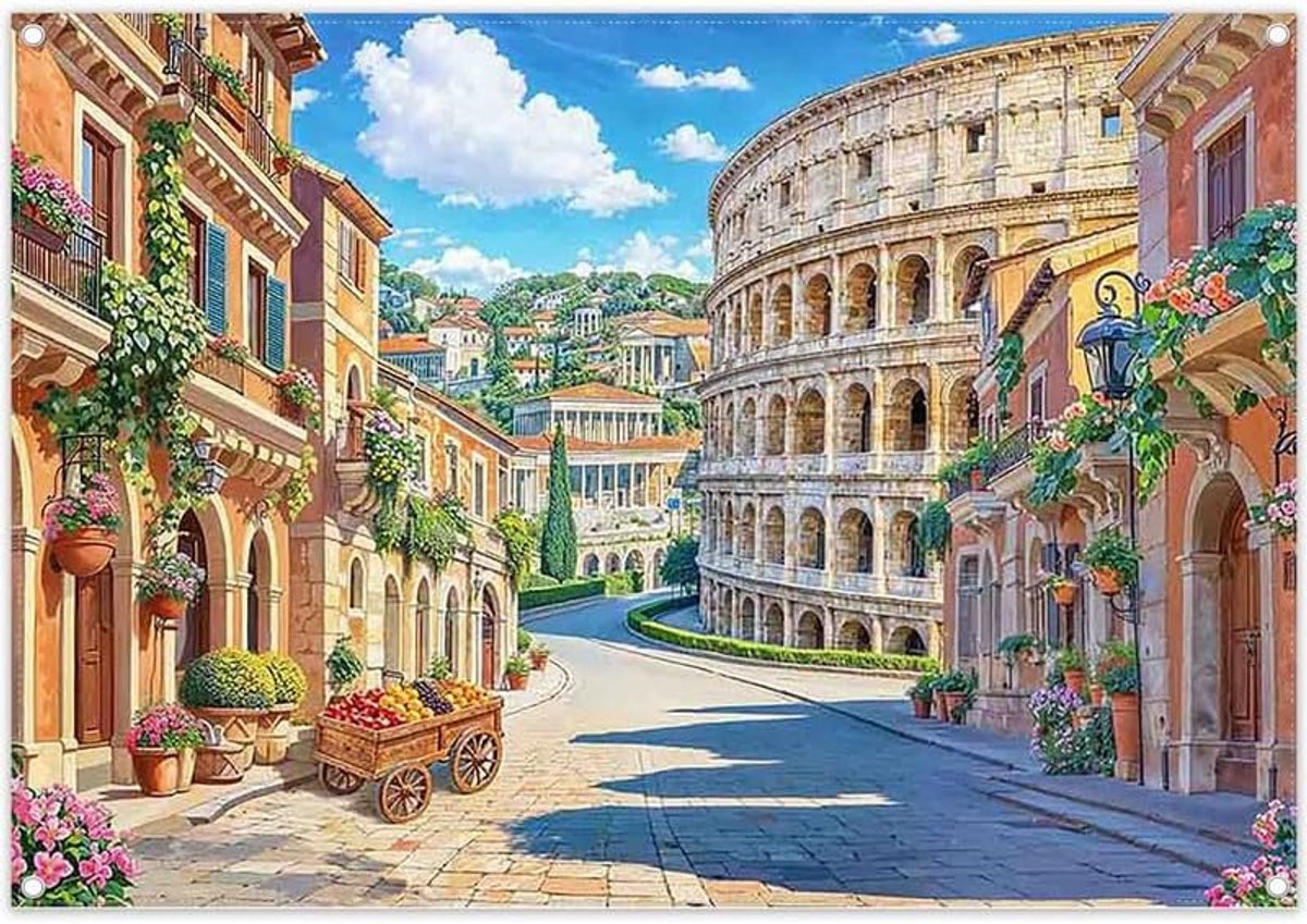 2,1 x 1,5 m achtergrond in Romeinse stijl van Italië, fotografie achtergrond zonlicht, groen en retro architectuur van polyester, feestdecoratie, banner, studioaccessoires